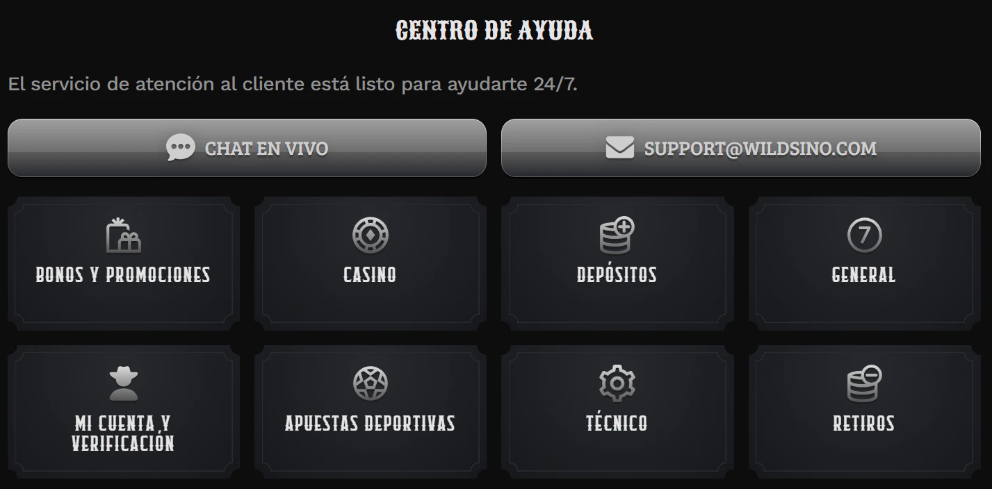 Atención al cliente en Wildsino Casino